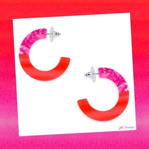New Fuchsia & Red Orange Resin Hoop Fashion Earrings